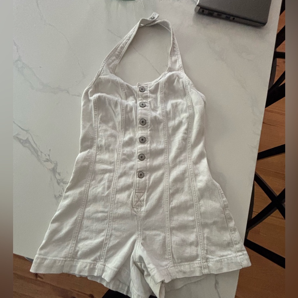 American eagle white denim halter romper